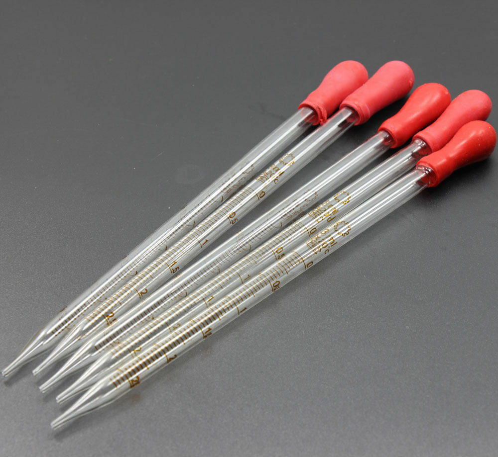 5pcs Rubber Head Glass Dropper Glass Pipettes Dropper 3mL scale line