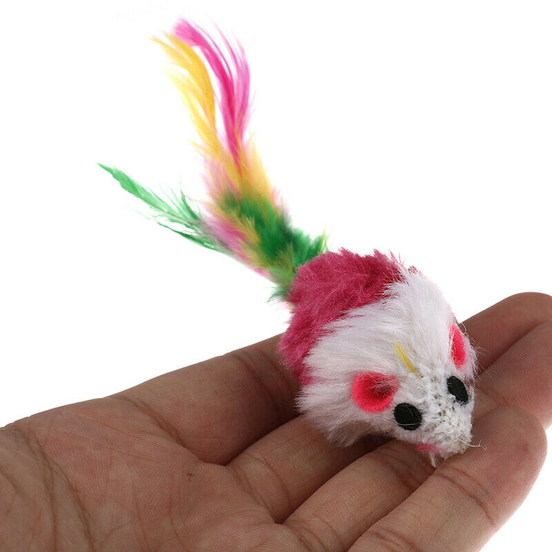 Mini Mouse Pet Cat Interactive Toys Cat Kitten with Colorful FeatherPlush.l8