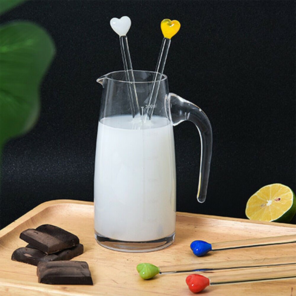 4pcs Glass Stir Sticks Heart Long Handle Beverage Swizzle Cocktail Picks Party