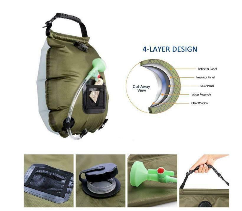 Portable 20L Shower Heating Pipe Bag Solar Water Heater Outdoor Camping Camp