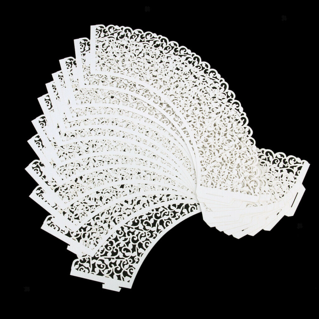 36pc Vines Hollow Cupcake Wrappers Muffin Cake Lace Wraps Case Wedding Ice white