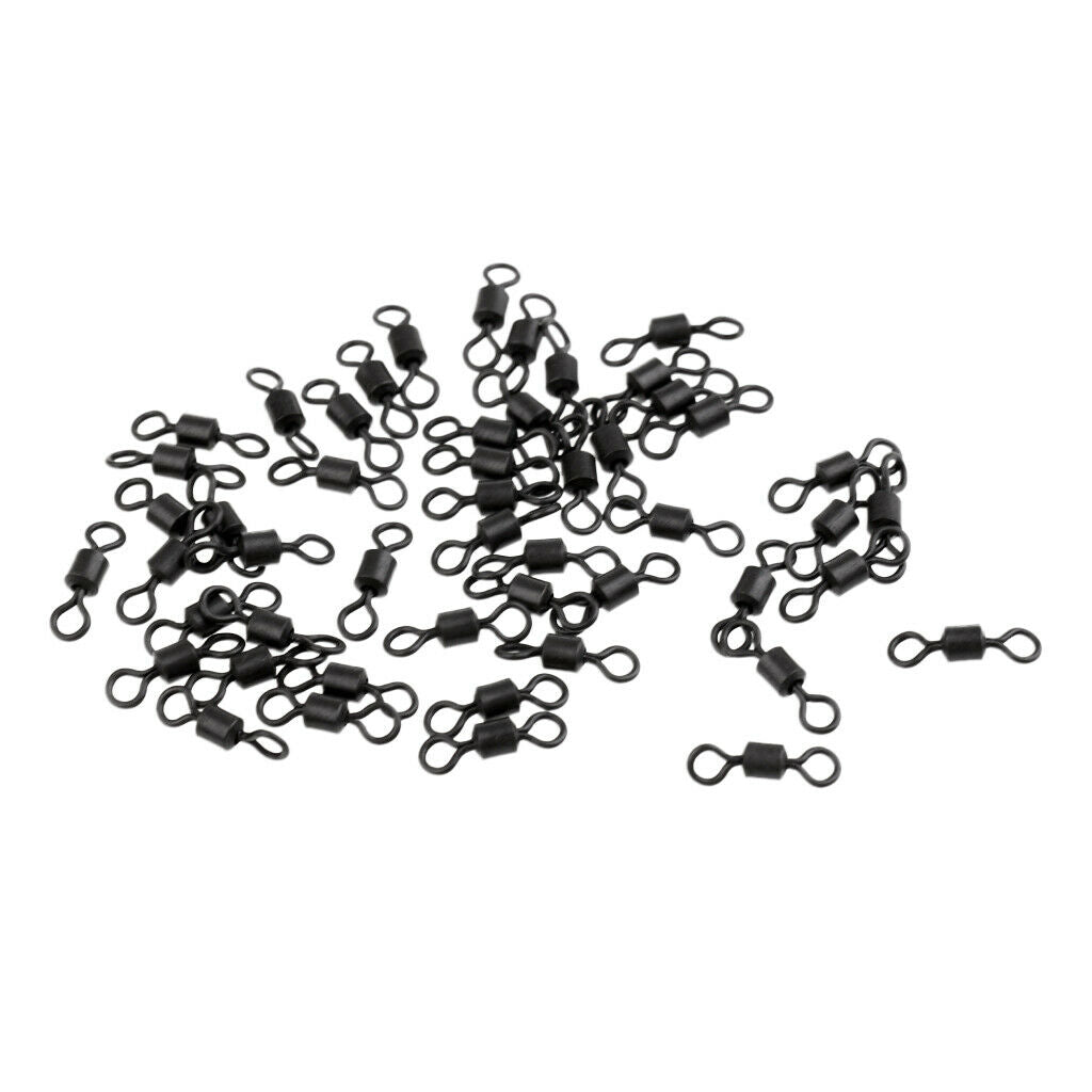 50Pcs Black Fishing Barrel Rolling Swivels Sea Coarse Carp Pike Rigs Fishing