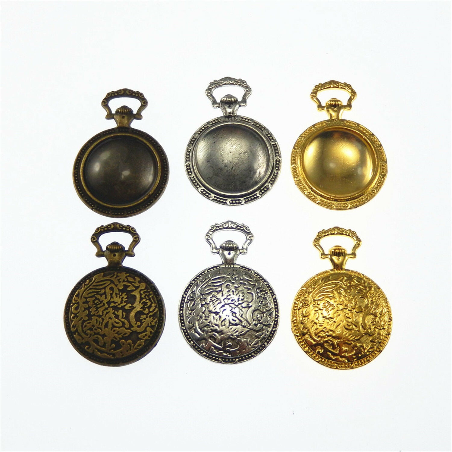 3 PCS Mix Cameo Base Cabochon Setting Pocket Watch Bezel Pendant with 20mm Glass