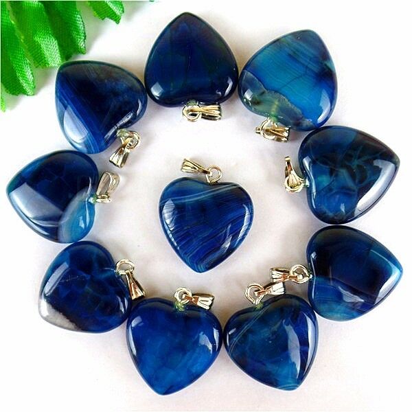 10Pcs Blue & Black Dragon Veins Agate Love Heart Pendant Bead 20x20x7mm HH545