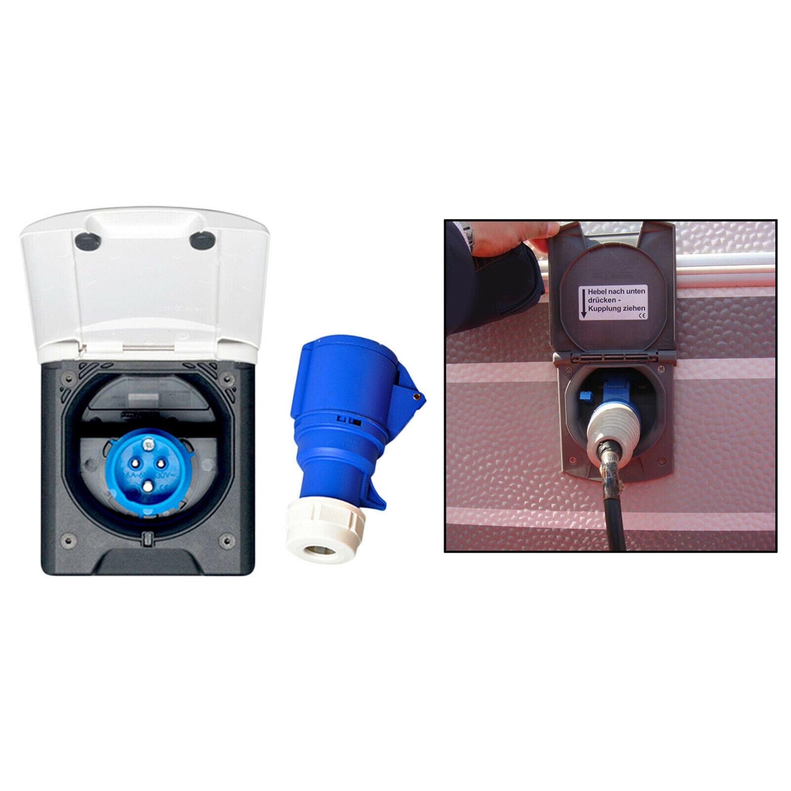 Camper RV External Flush Power Plug & Socket 220V 16A