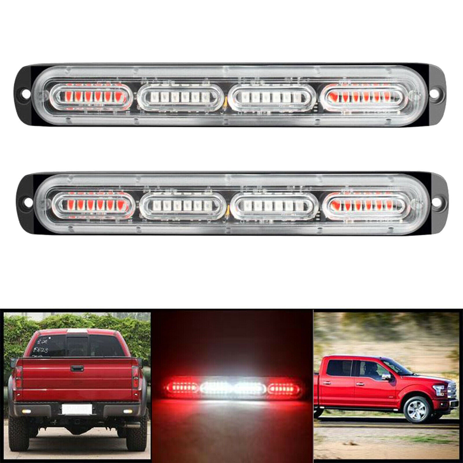 2PCS Car Truck 24 LED Warning Hazard Strobe Flashing Lamp Bar Red_Whte