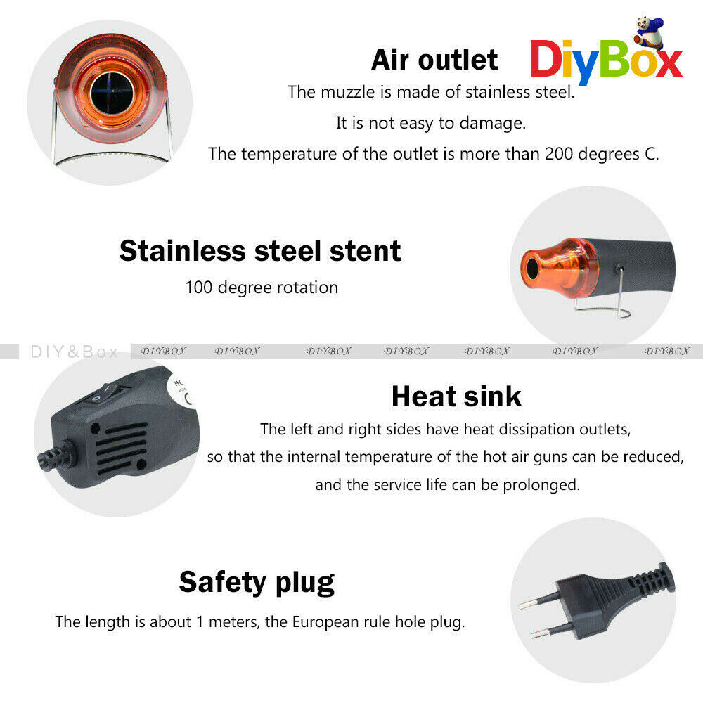 220V 300W Heat Gun Shrink Hot Air Temperature Electric Power Nozzles Tool ZIP