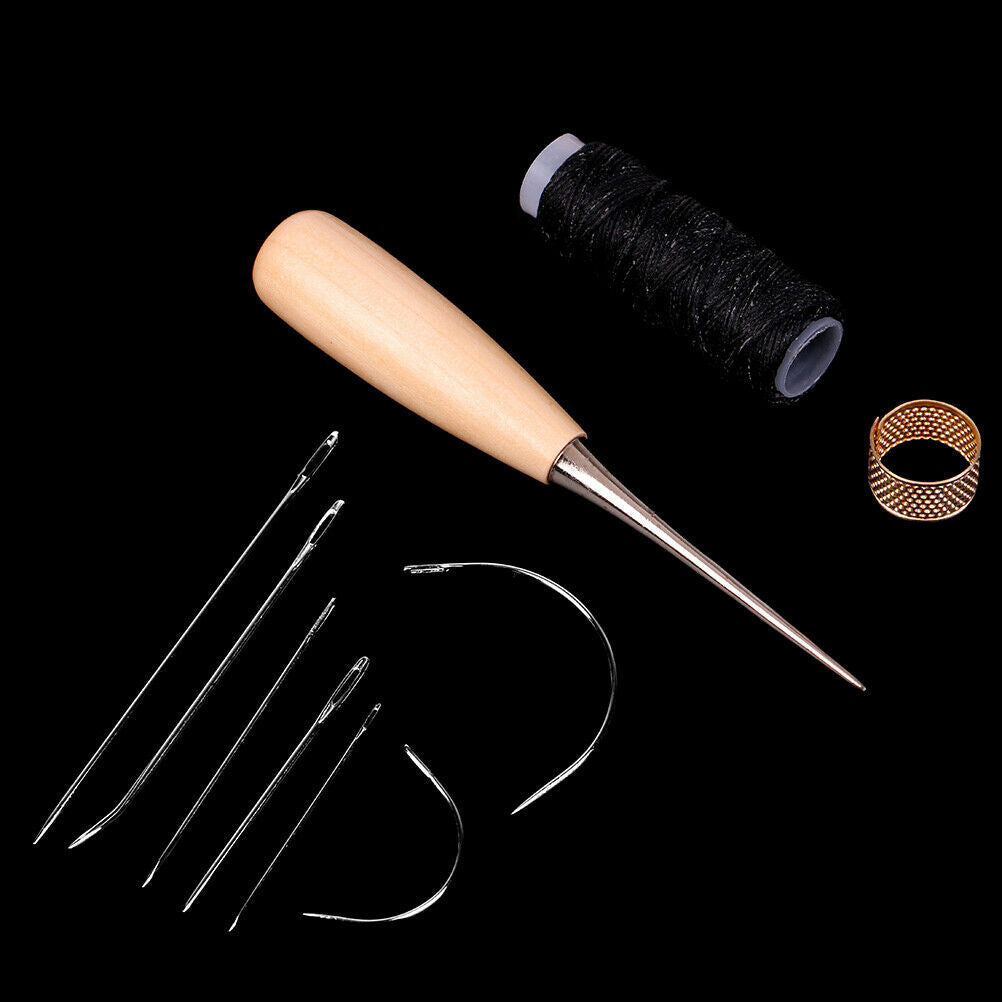 Leather Sewing Needles Stitching Awl Needle Set Thread Thimble Hand Sewi .l8