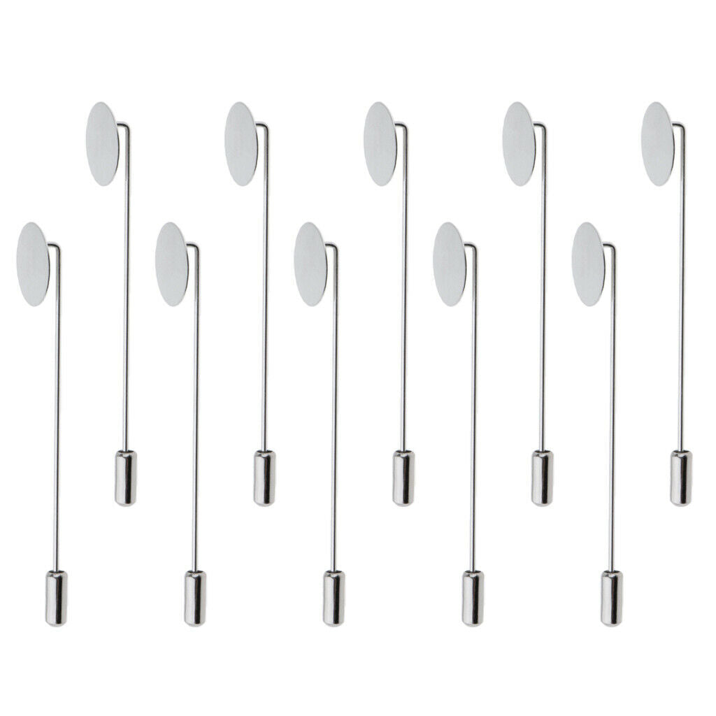 10Pcs Blank Tray Glue On Pad Lapel Stick Pin DIY Clutch Boutonniere Brooch