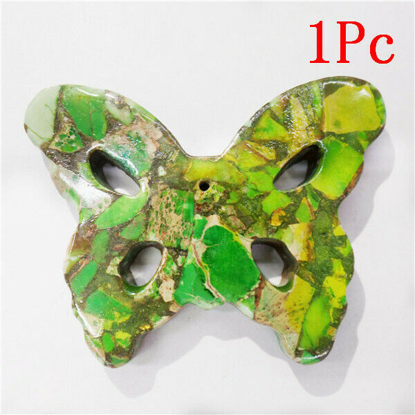 1Pc 52x40x7mm Green Sea Sediment Jasper Hollow Out Butterfly Pendant Bead HH8965