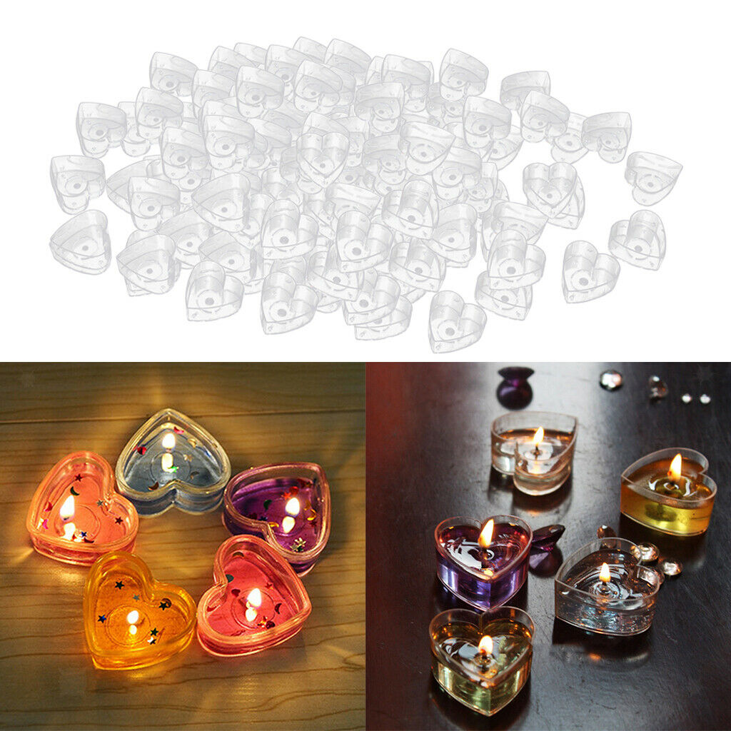 200x Transparent Heart Shape Tea Light Cups Wax Container DIY Crafts Mold