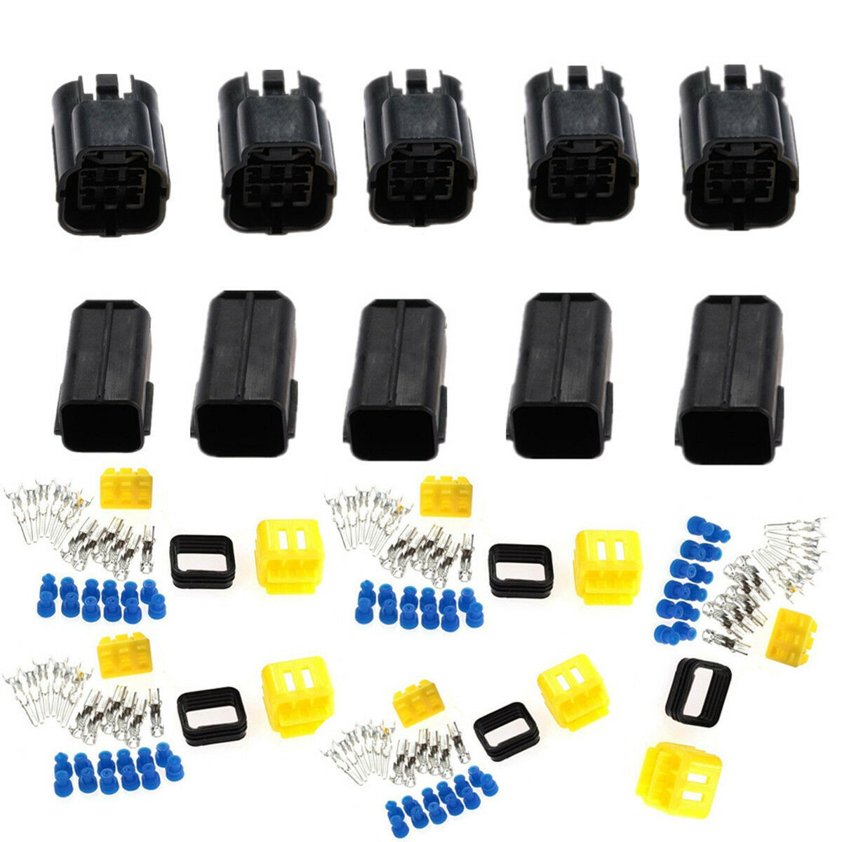 5 Sets New 6 Pin Way Amp Waterproof Sealed Wire Connector Plug For Car Auto Van