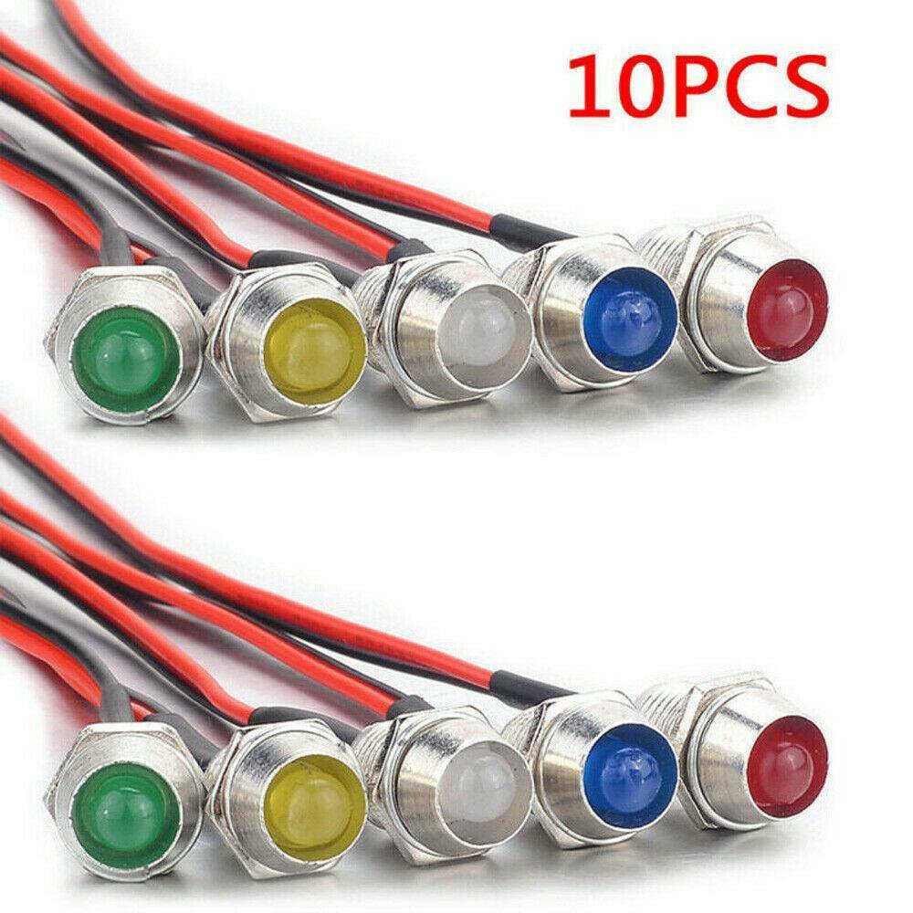 10PCS 8mm 12v LED Pilot Panel Dash Signal Indicator Warning light w/ 20cm cable