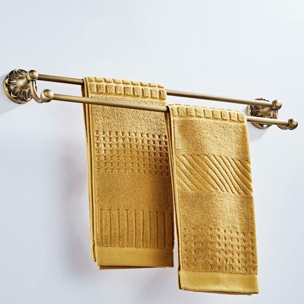Towel Rack Bathroom Home 2 Rail Hanger Brass Shelf Holder Wall Mounted Bars