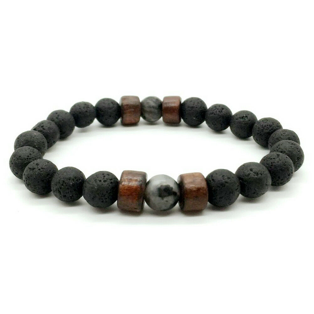 Men Women 8mm Lava Rock Bracelet Elastic Natural Stone Yoga Beads Bracelet JT
