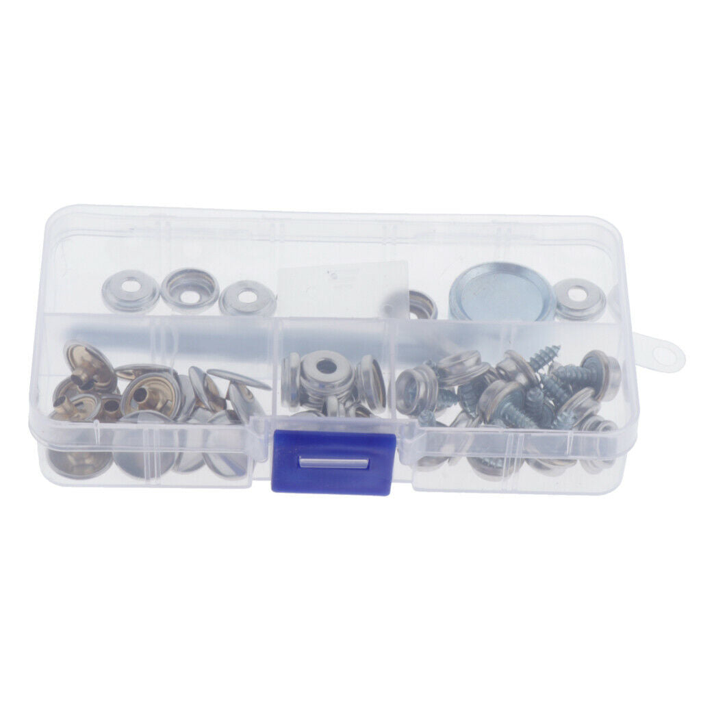 15Sets Snap Button Screw Boat Stud Fastener Nut Setting Tool Kit with Case