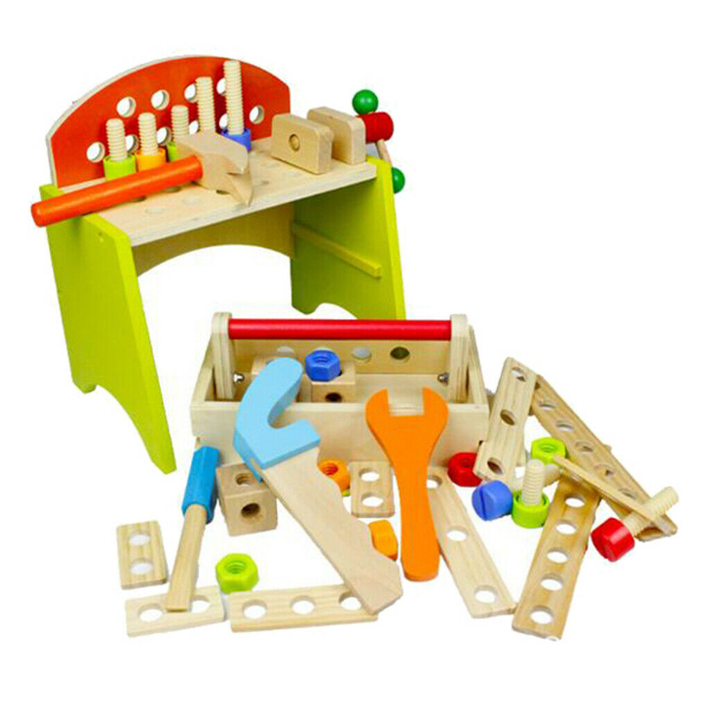 Kids Wooden Work Bench Role Play Kit Workshop Gifts DIY Playset Motor Skills
