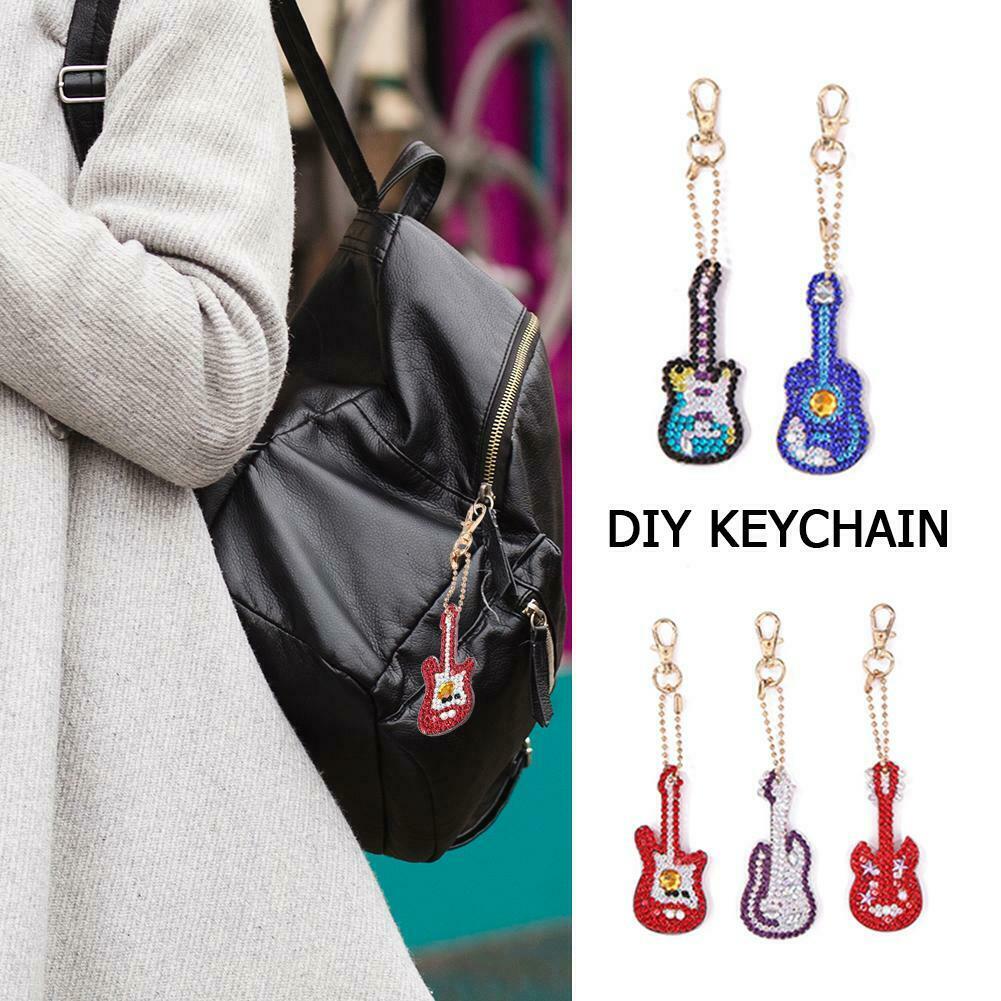 5pcs DIY Violin Full Drill Special Shaped Diamond Painting Keychains Gifts @