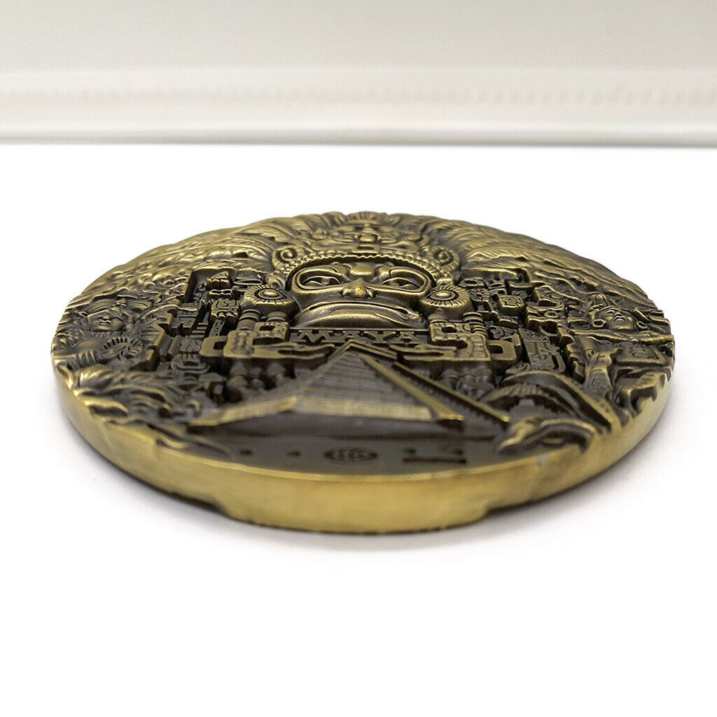 80mm Dia Mayan Aztec Calendar Prophecy Green Bronze Coin Medallion Art Gift
