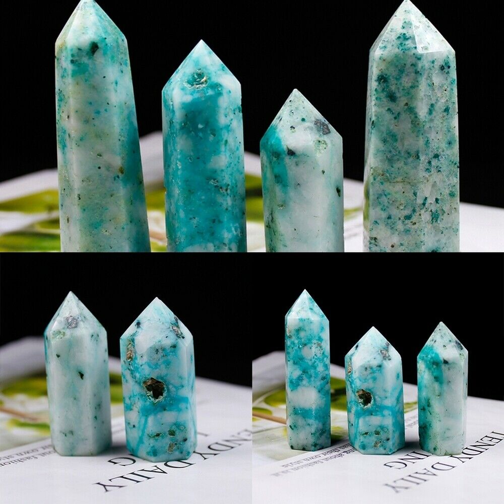 1X Natural Green Crystal Tower Point Reiki Healing Obelisk Hexagonal Wand Luckly