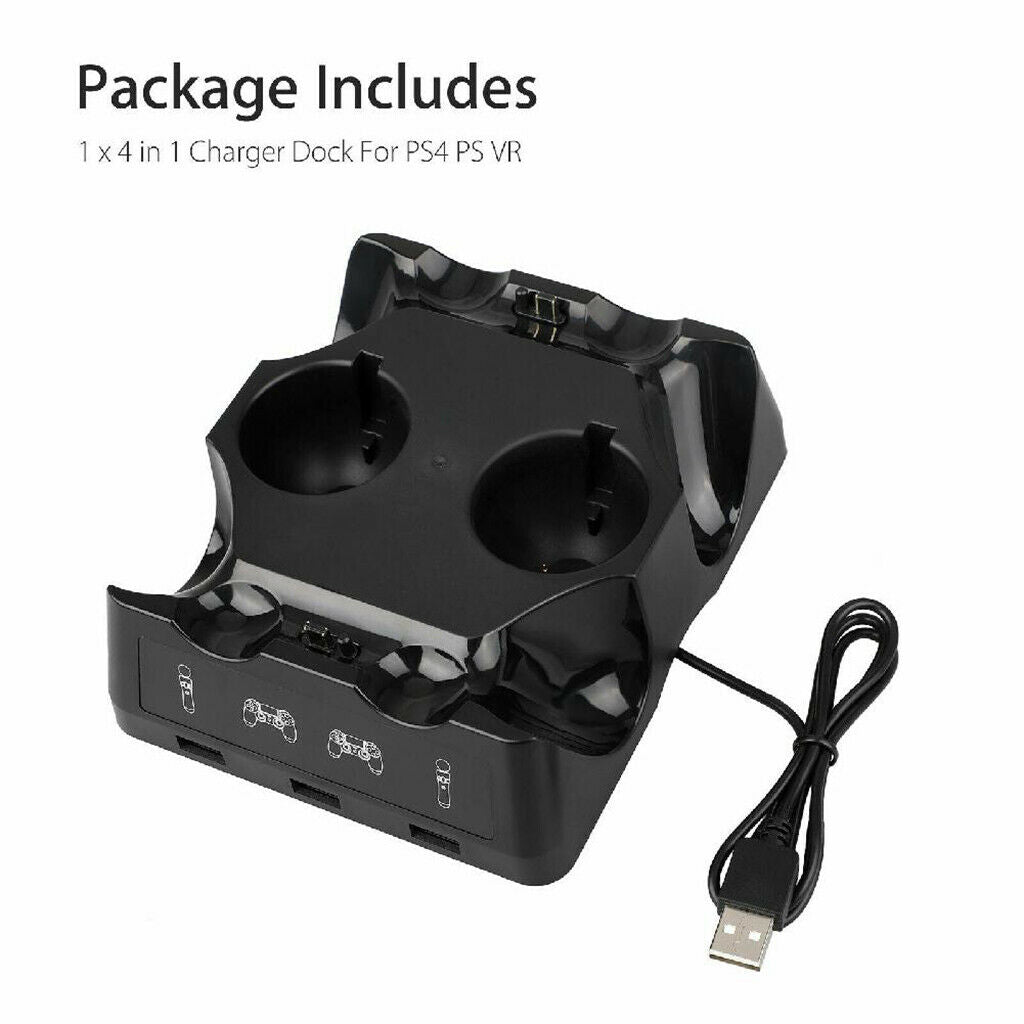 4-in-1 Controller Charger Dock Stand w/ LED Light For PS4/MOVE/PS4 VR New