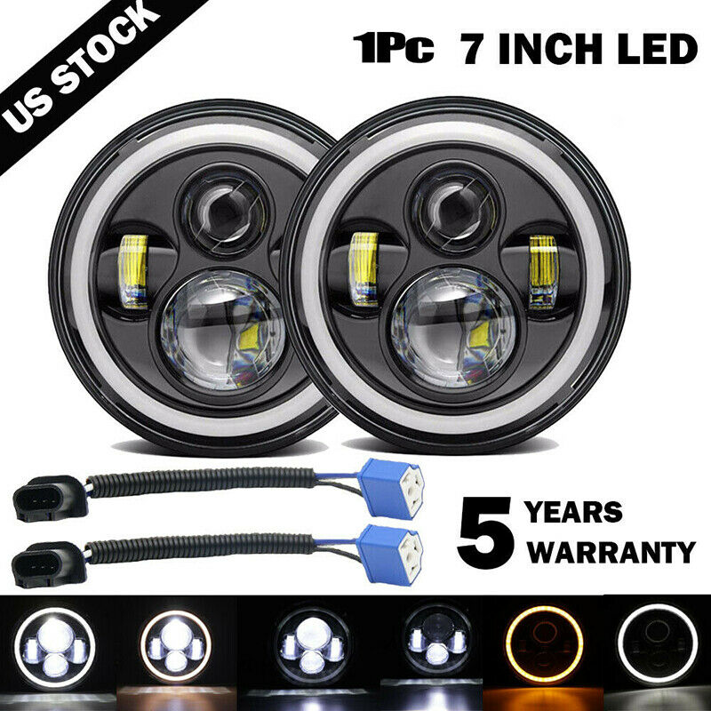 7 Inch LED Headlights DRL Hi/Lo Beam 55W 35W Ring Amber Angel EyeB'JIN VPDFAU