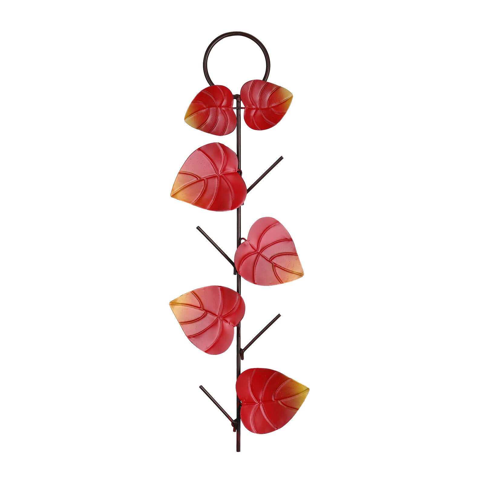 Red Hanging Metal Iron Bird Feeder Leaf Shaped for Garden Yard Art Decor
