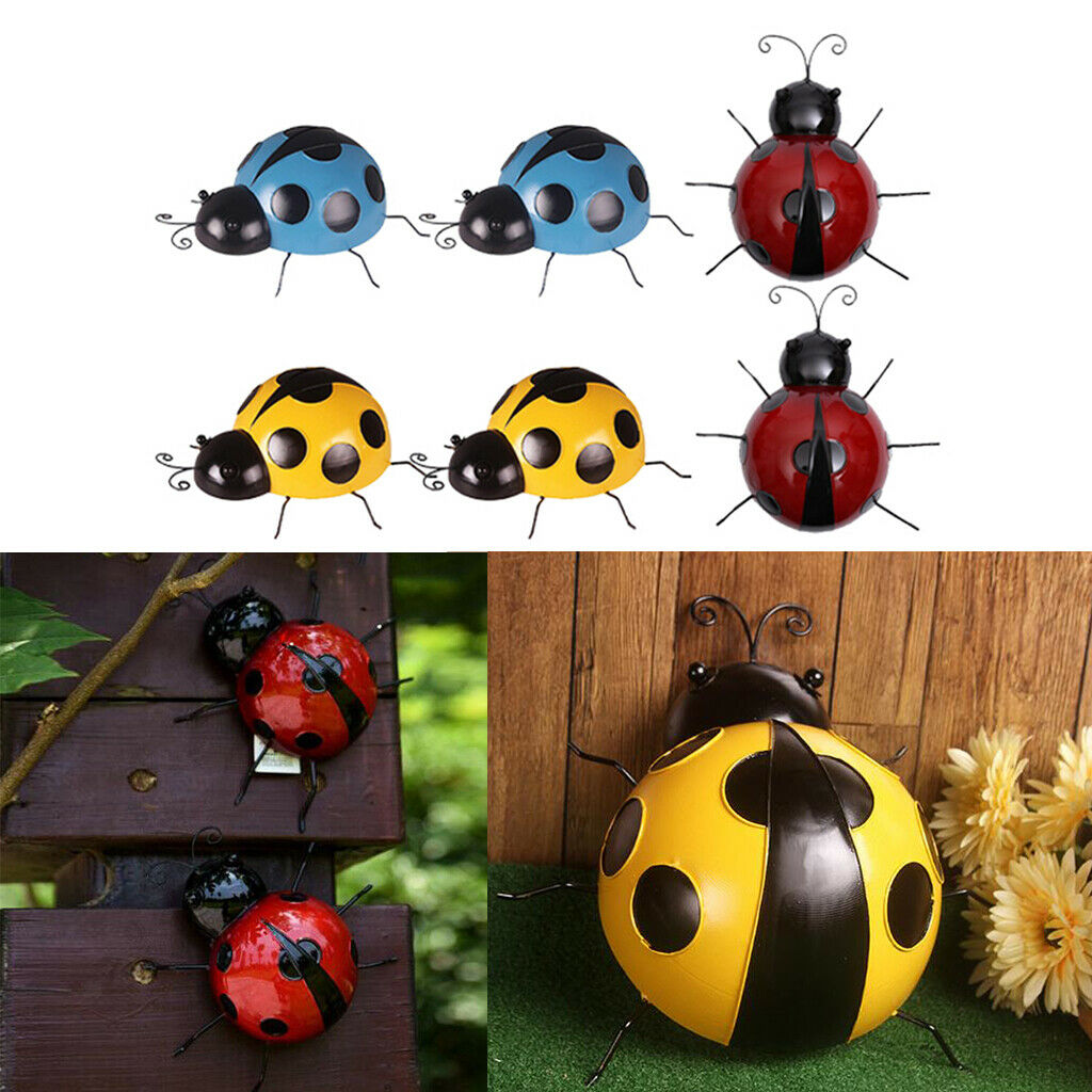 6Pcs Lovely Iron Metal Ladybird Sculpture Wall Hanging Insect Ladybug Decor