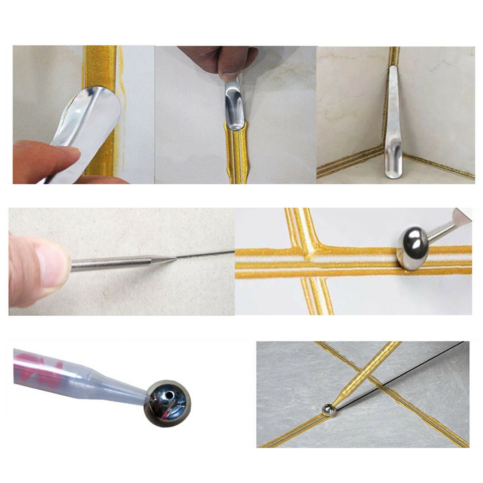 5x Tile Grout Corner Scraper Press Ball Household Caulk Repair Tools Set