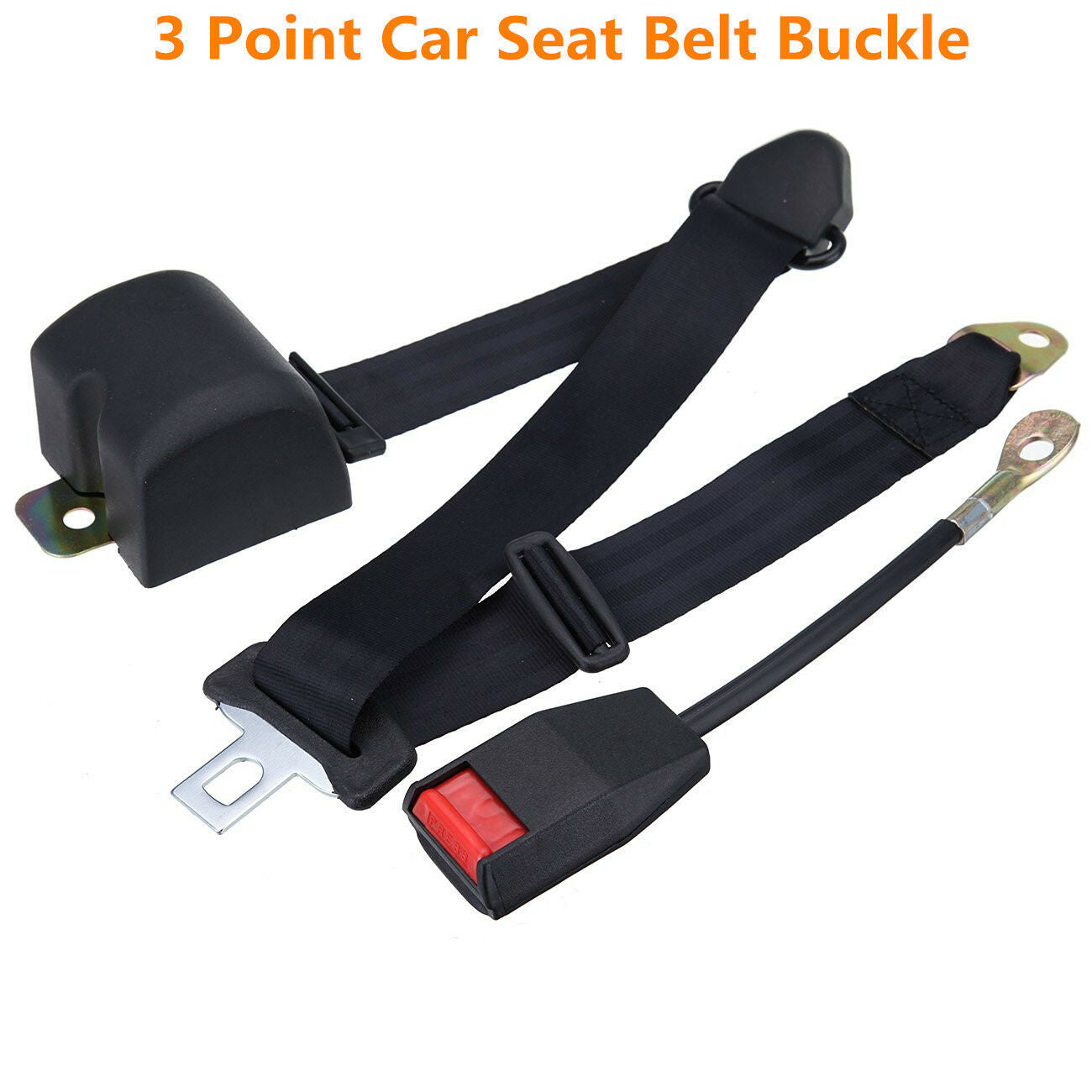 Universal 3 Point Retractable Car Seat Belt Bolt Extension Safety Strap Buckle