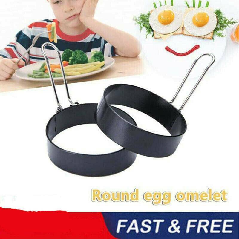 Non Stick Metal Egg Ring Frying Perfect Circle Round Fried/Poached Mould +Handle