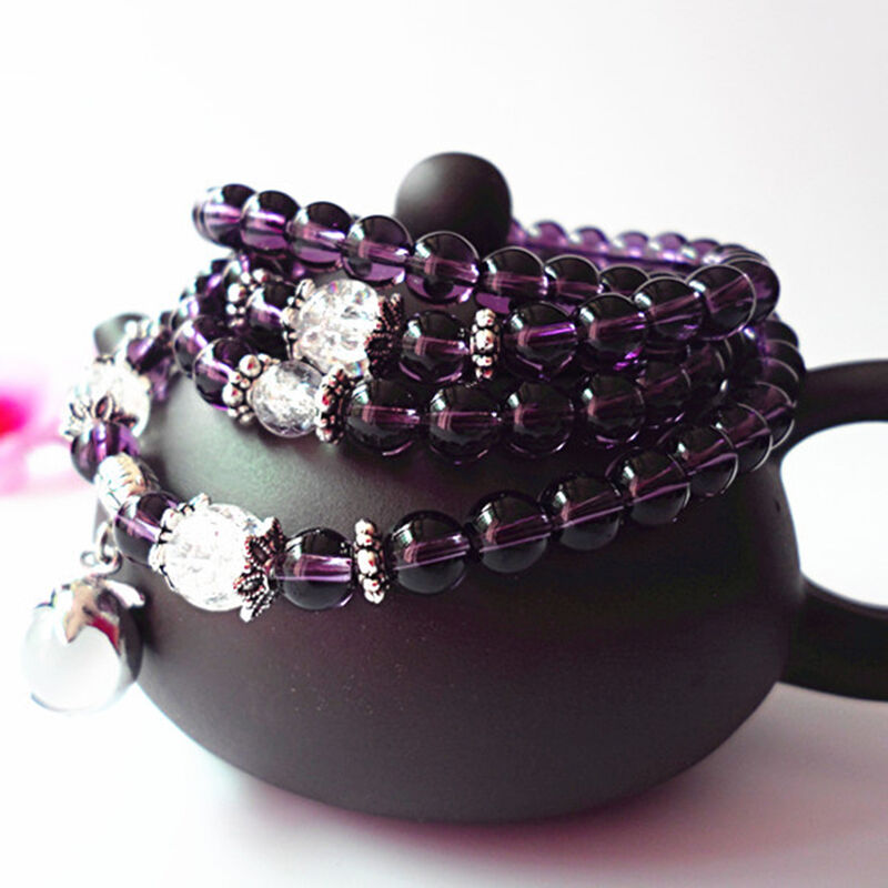 Natural Purple Crystal Amethysts Bracelet 6mm Beads Necklace Yoga 108 Mala Stone