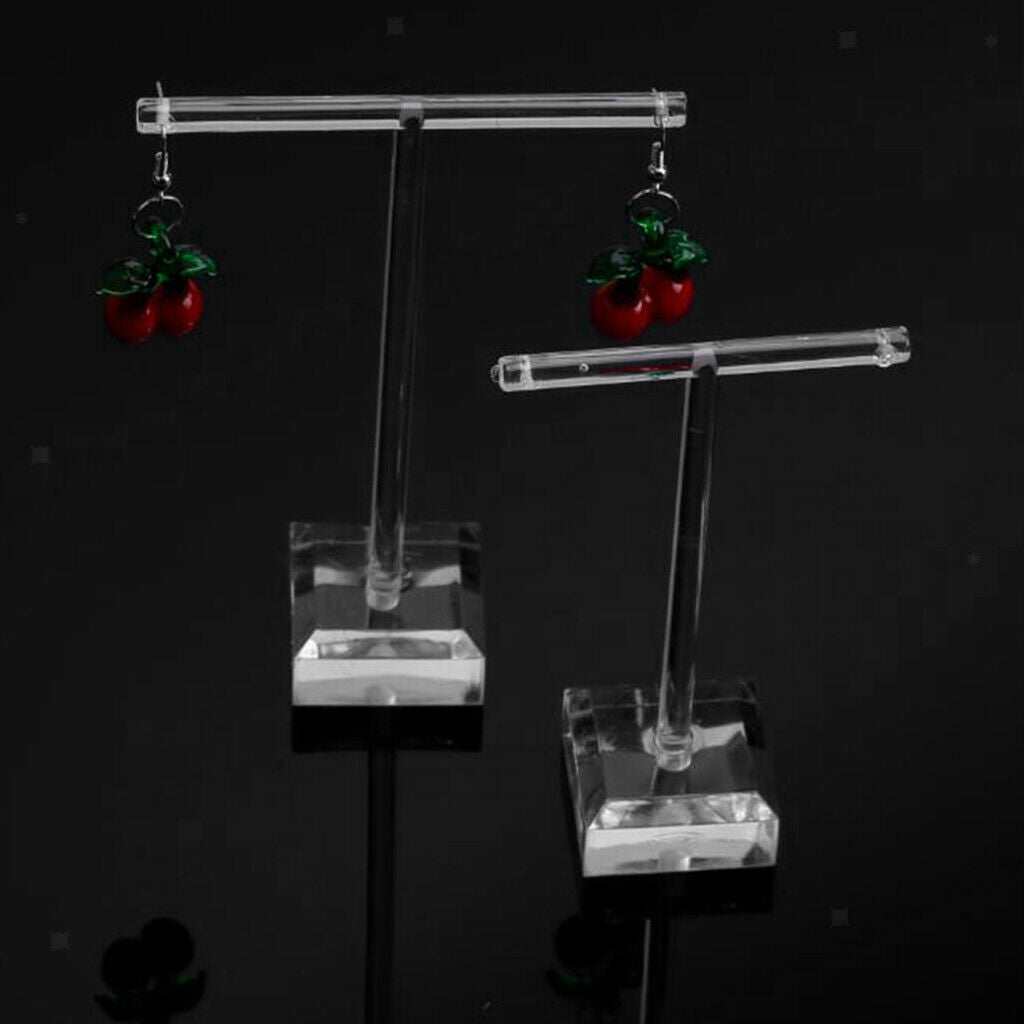 2 Set T Bar Acrylic Drop Pendant Necklace Earring Jewellery Display Stands Racks