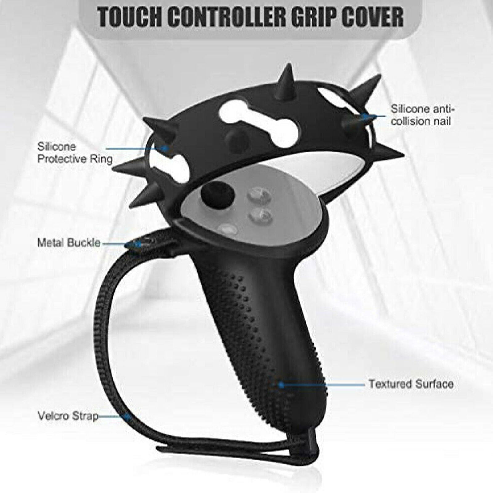 2Pack Silicone Controller Grip Cover with Wrist Knuckle Strap for Oculus Quest 2
