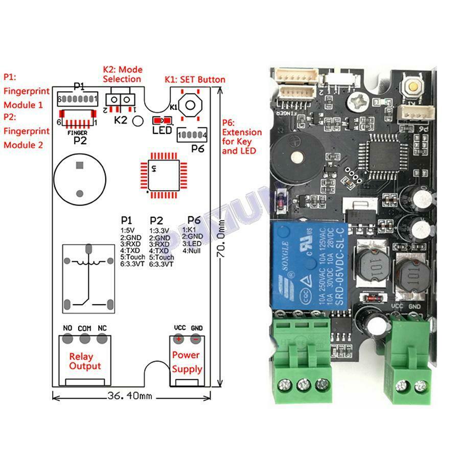 Car Door Motorcycle Lock Access Control Fingerprint Control Board Kits LED 12V