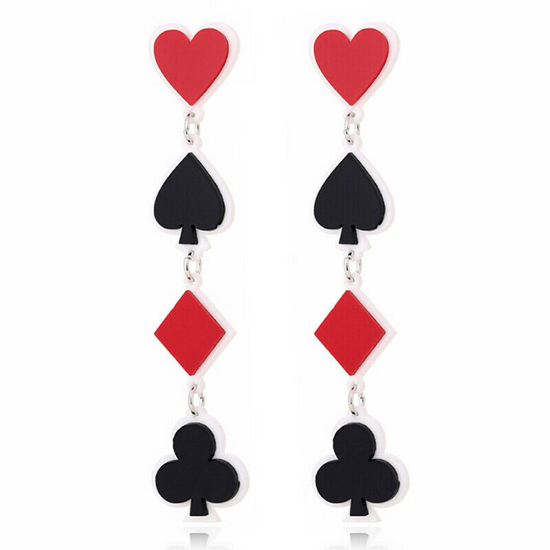 Fashion Acrylic Poker Card Heart Spade Diamond Long Stud Earrings Women Jewel Qx