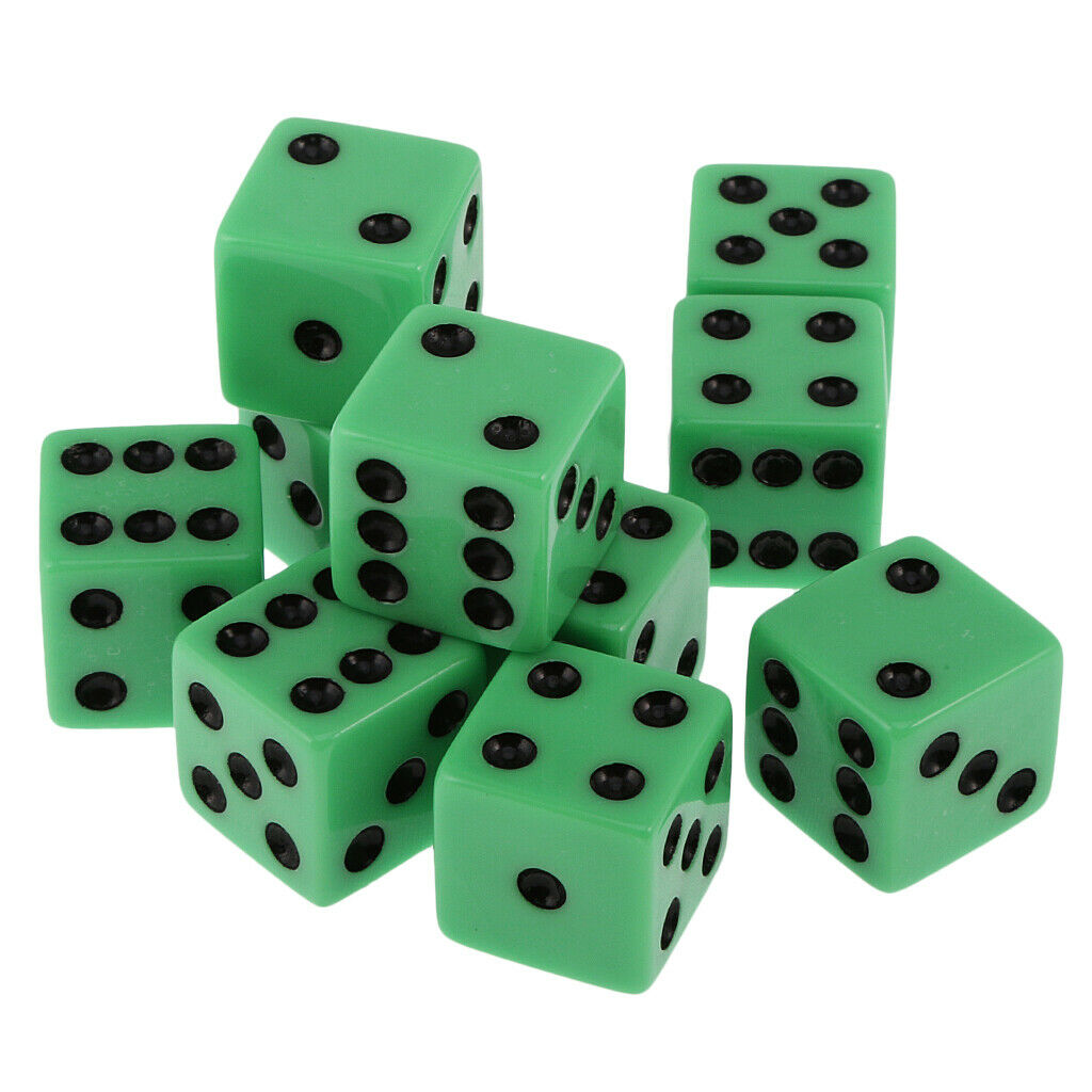Pack Of 10 Green Six Sided D6 Dice For Playing D&D    RPG Board Game Favours