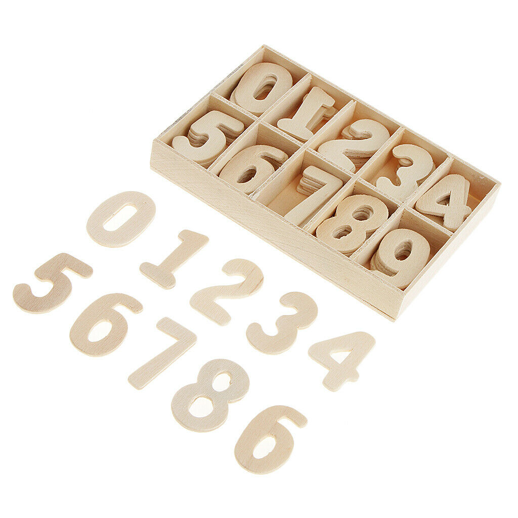 60x Tray Wooden Numbers+20 Natural Wood Log Slices Decoupage Craft Flatbacks