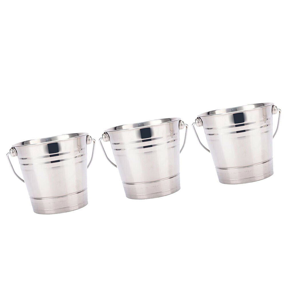 3 Pieces Ice Bucket Champagne Wine Cooler Stainless Steel Bar Supply 1.5L