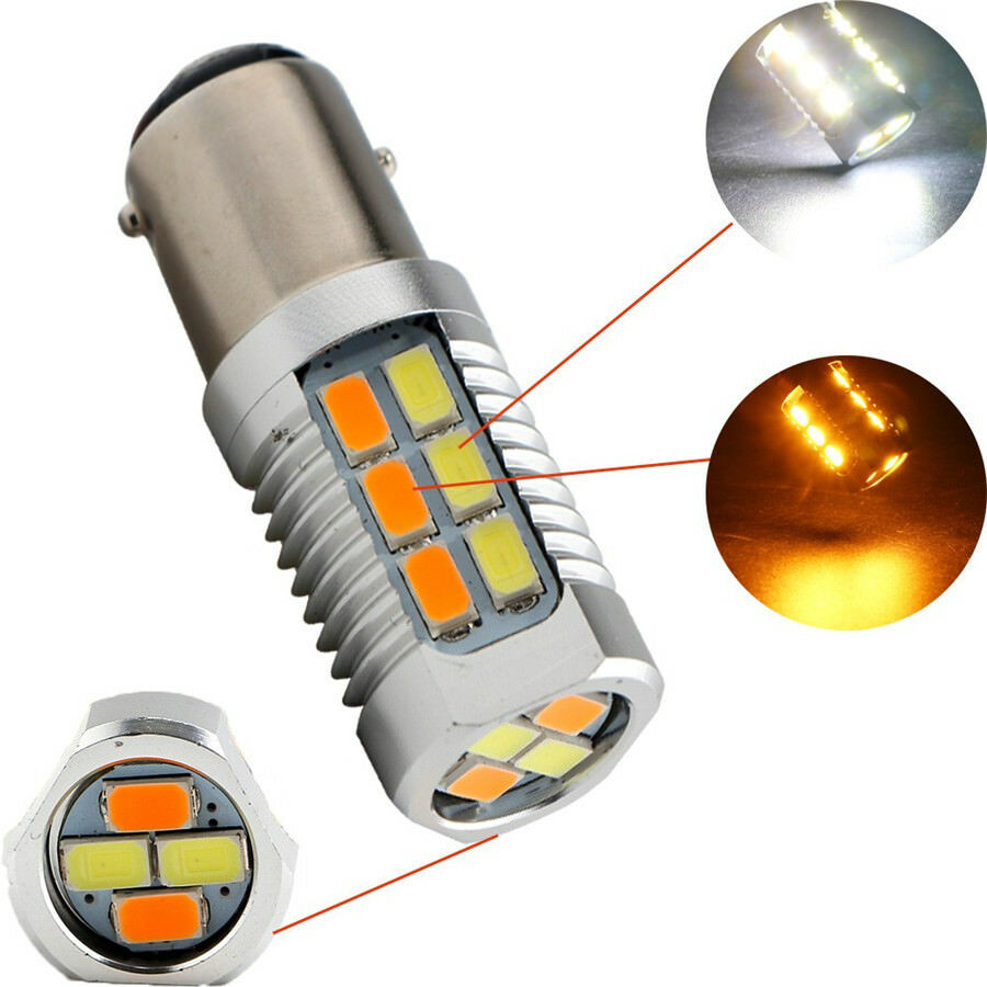 2Pcs Switchback 22LEDs Bulbs 1157/BAY15D SMD Amber Turn Signal /White DRL Light