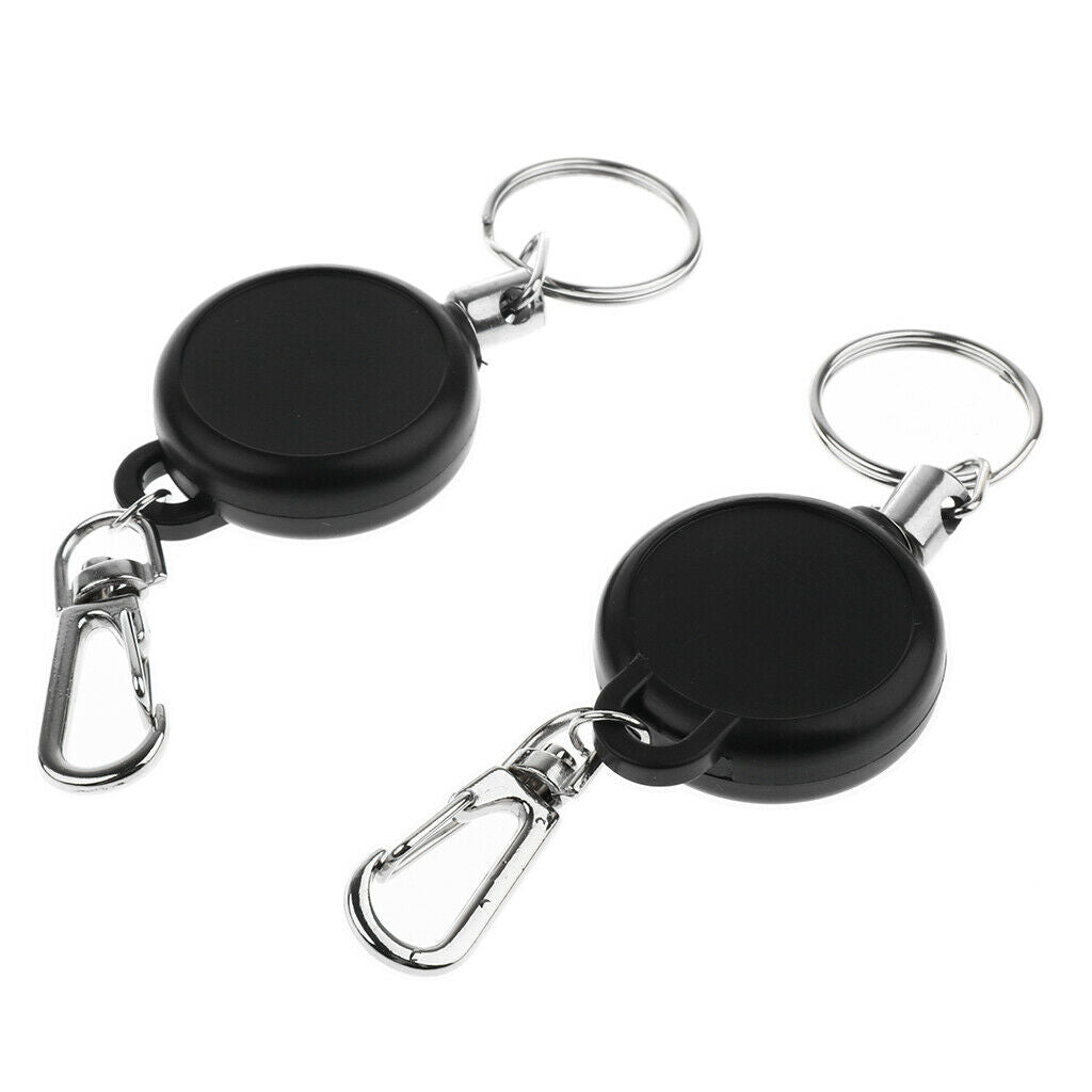 2x Recoil Extendable Steel Wire Key Chain Clip Pull Reel Key Ring Retractor