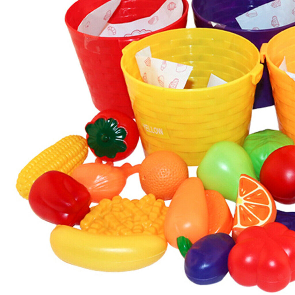 Creative Color Sorting 25pcs Fruits Vegetables & 5 Baskets Kids Pretend Play