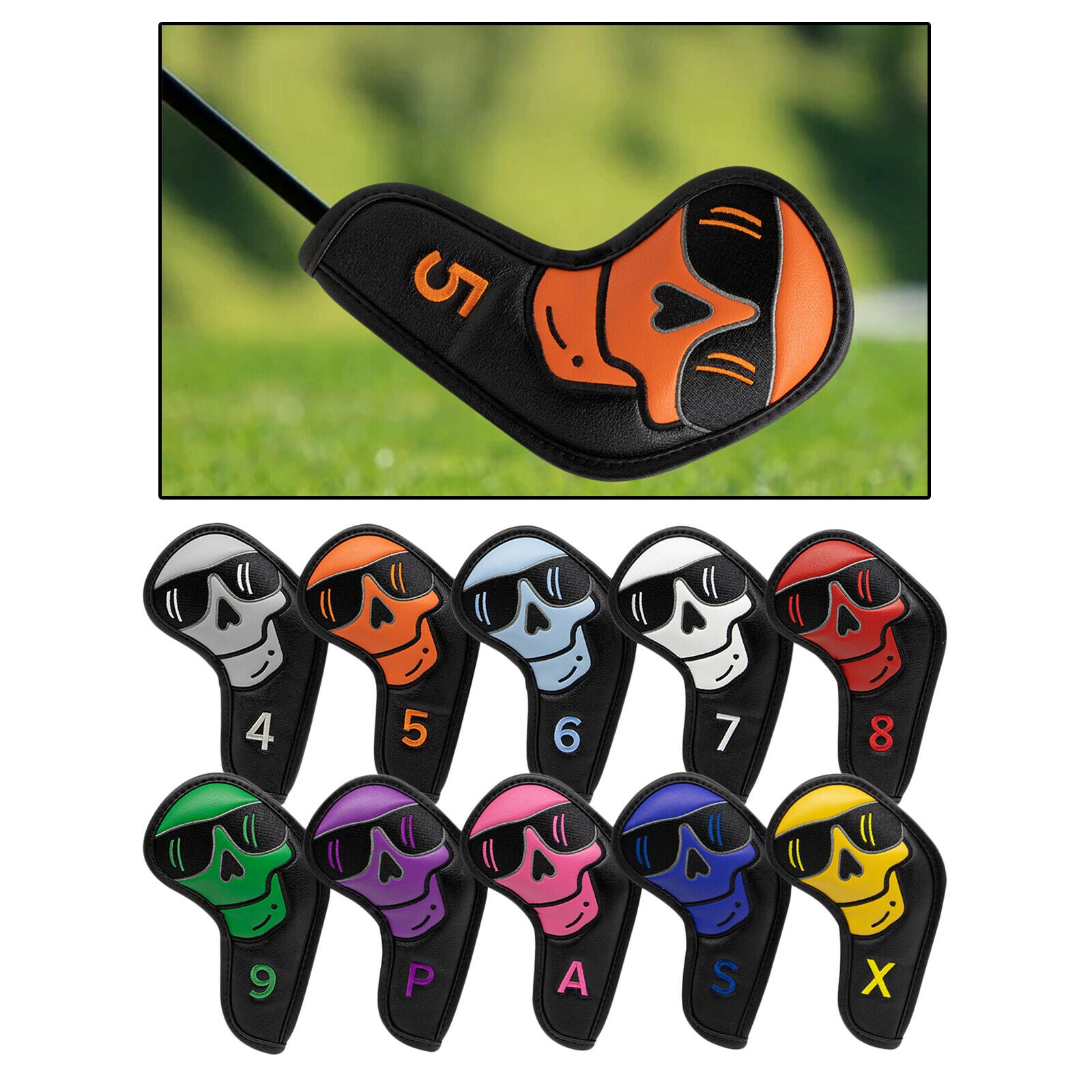 10 Pieces Set PU Leather Magnetic Golf Iron Head Covers Headcovers Wedges