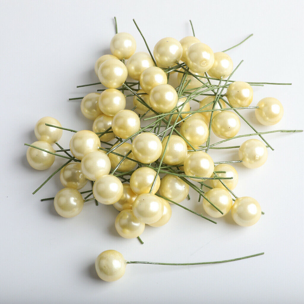 100 Pieces Mini Berries Artificial Foam Flower Fruit Stamens Decor Milk Yellow