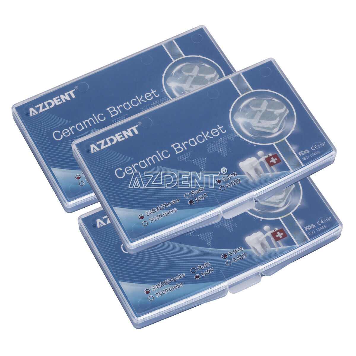 5 X AZDENT Dental Braces Ortho Clear Ceramic Brackets MBT 018" Hooks 345 Marked