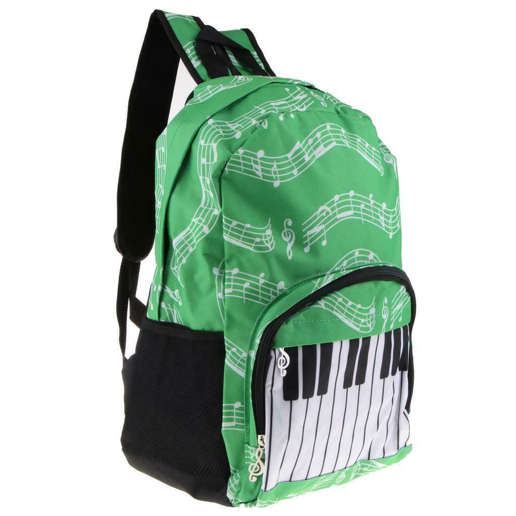 Piano Keyboard Music Note Backpack School Bag Shoulder Travel Daypack Green