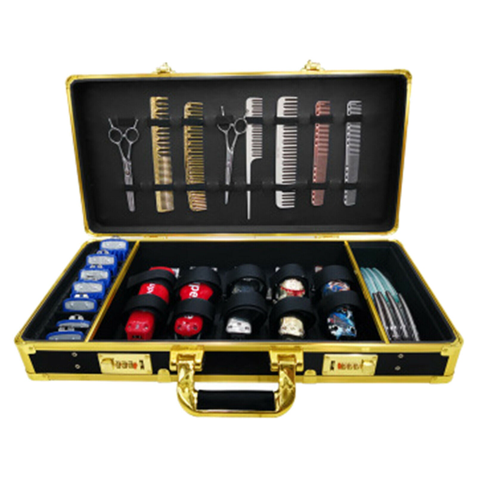 Barber Salon Case Aluminum Frame Lock Attache Hair Clippers Combs Tool Box