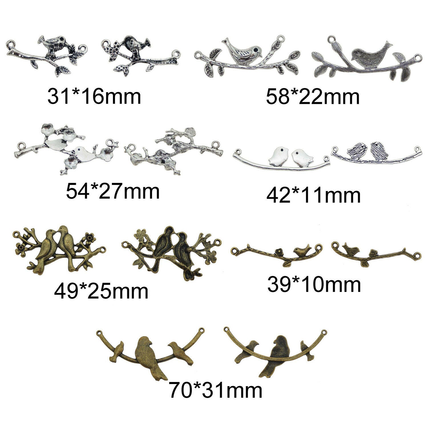 Lot of 20 Retro Birds Tree Branches Alloy Pendant Jewelry Making Connectors Bulk