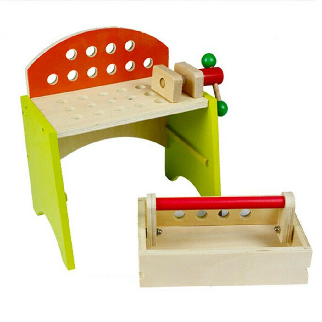 Toddler Workbench with Tools Accessories Playset, Wooden Building Set Hammer