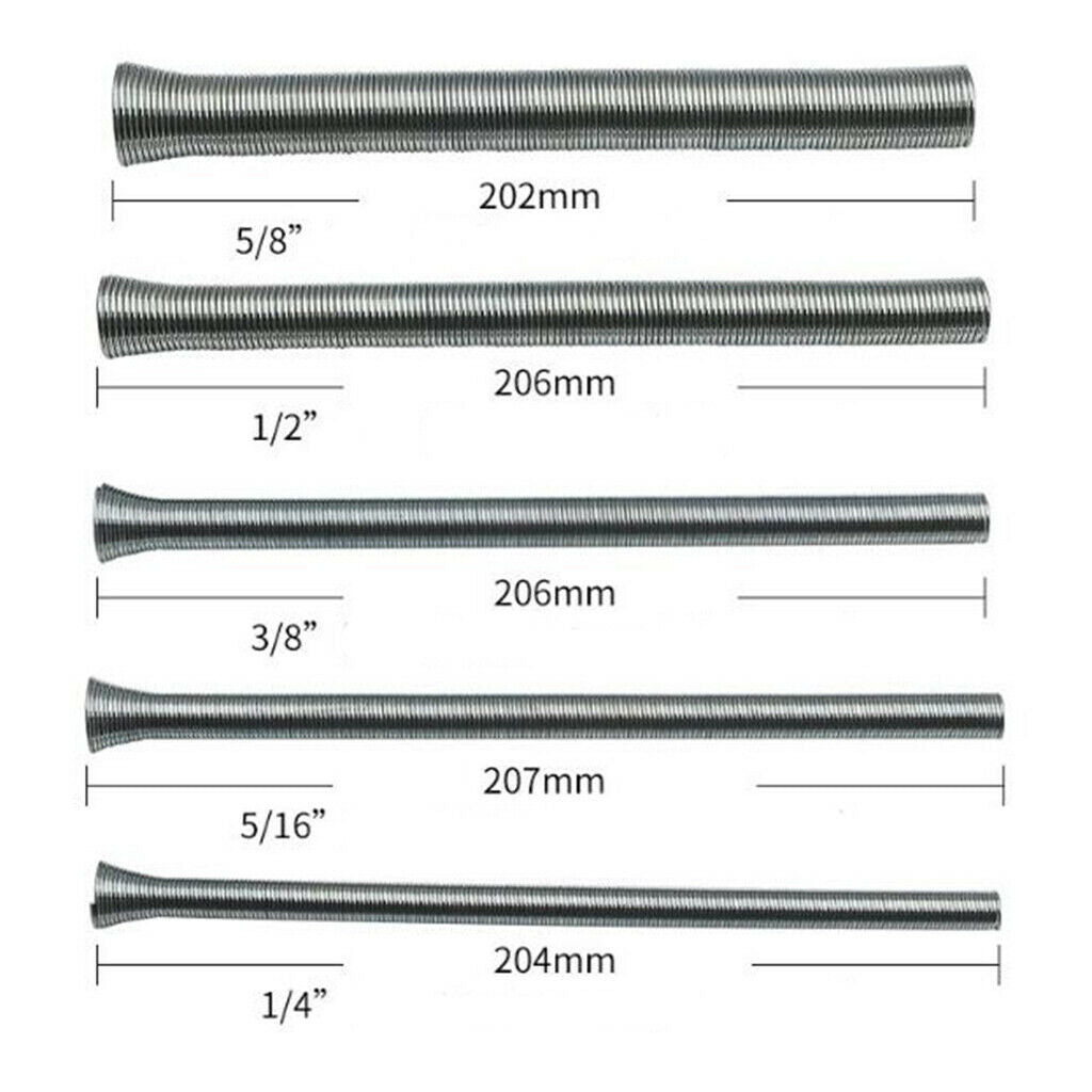 Set of 5 Spring Steel Tubing Bender Kit 1/4" 5/16" 3/8" 1/2" 5/8"
